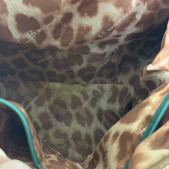 Vintage b. Makowsky hunter green gold leather satchel crossbody purse 10x17x4.5” - Picture 7 of 12